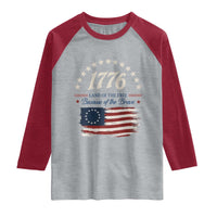 1776 Land of the Free Distressed Arch Graphic Raglan Shirt Vintage Betsy Ross American Flag Stars Retro Patriotic