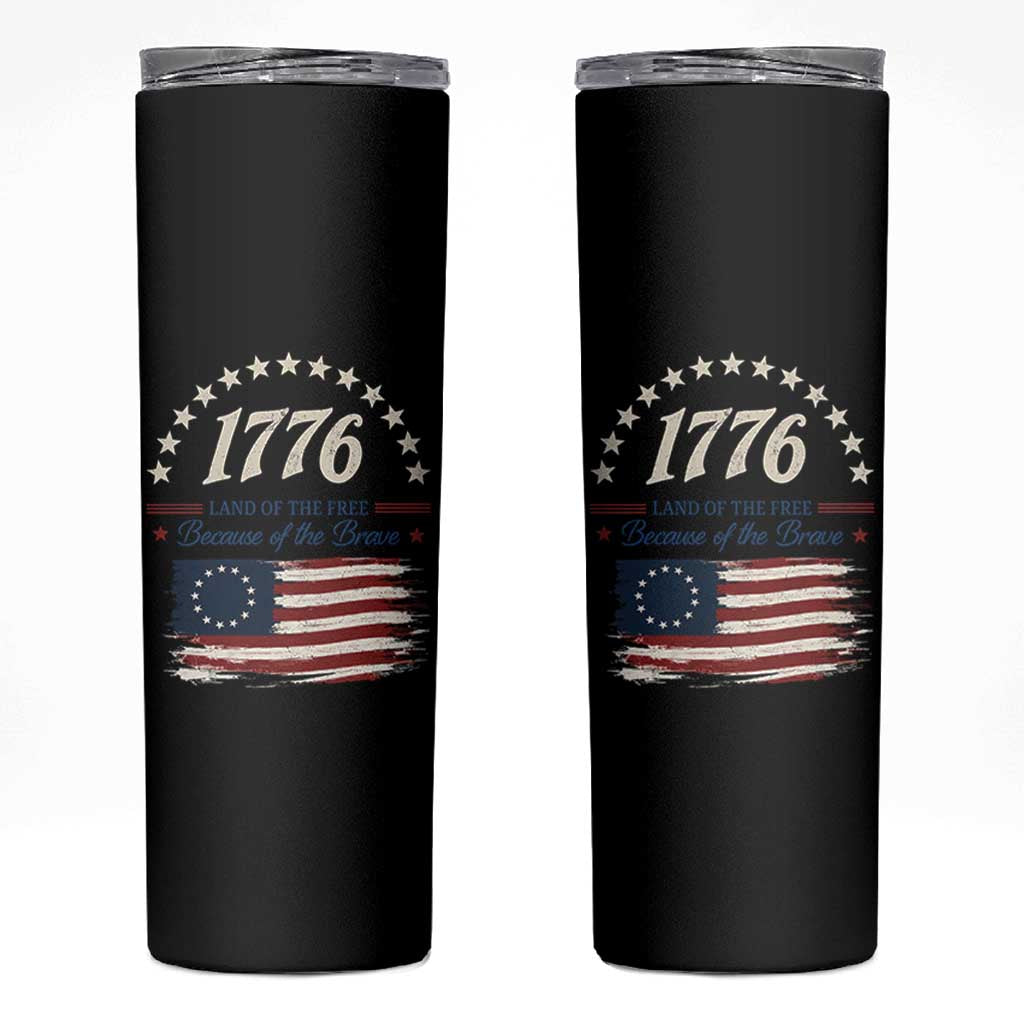 1776 Land of the Free Distressed Arch Graphic Skinny Tumbler Vintage Betsy Ross American Flag Stars Retro Patriotic