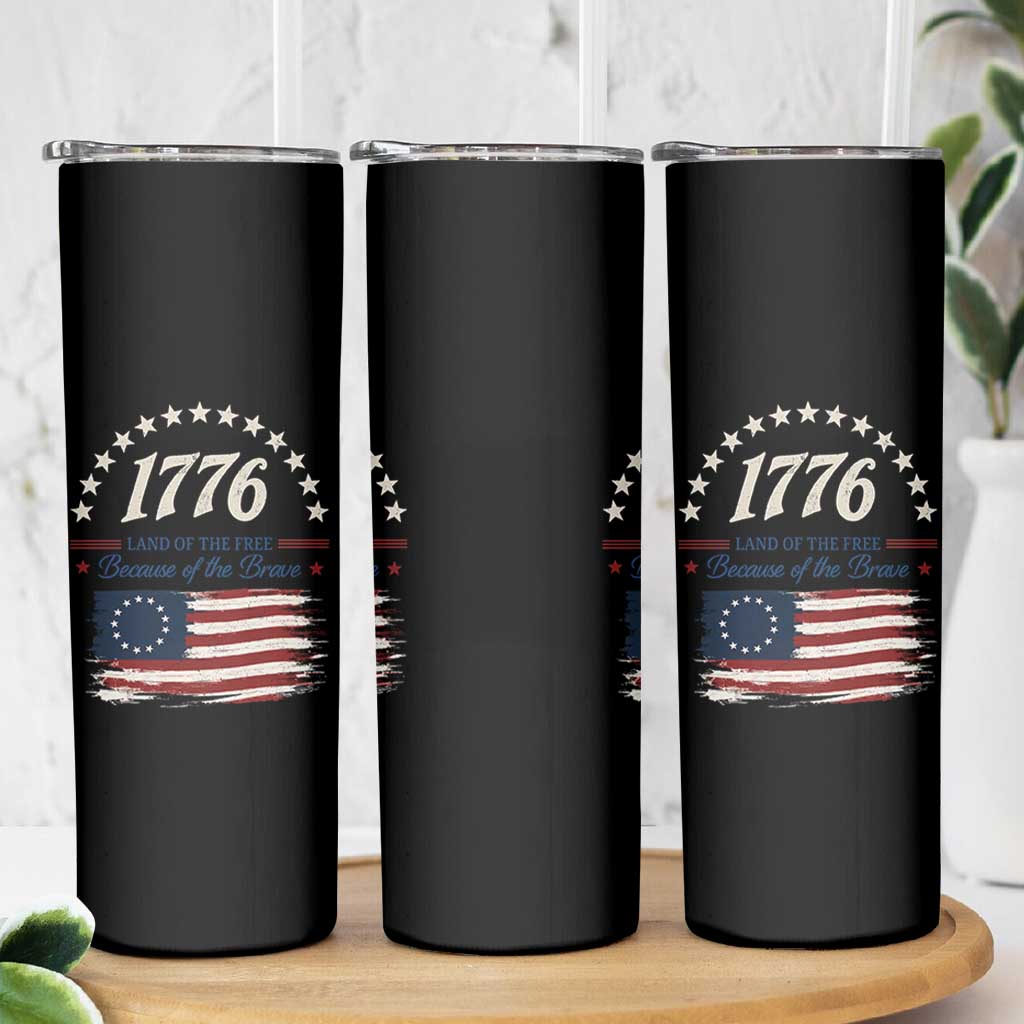 1776 Land of the Free Distressed Arch Graphic Skinny Tumbler Vintage Betsy Ross American Flag Stars Retro Patriotic