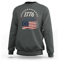 1776 Land of the Free Distressed Arch Graphic Sweatshirt Vintage Betsy Ross American Flag Stars Retro Patriotic