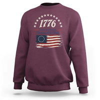 1776 Land of the Free Distressed Arch Graphic Sweatshirt Vintage Betsy Ross American Flag Stars Retro Patriotic