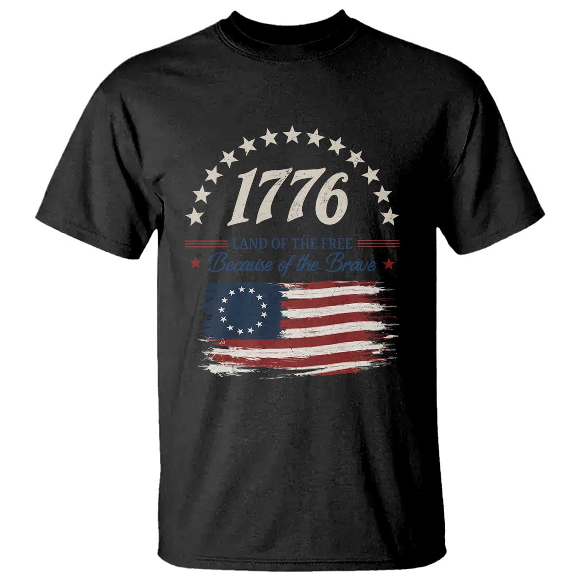 1776 Land of the Free Distressed Arch Graphic T Shirt Vintage Betsy Ross American Flag Stars Retro Patriotic