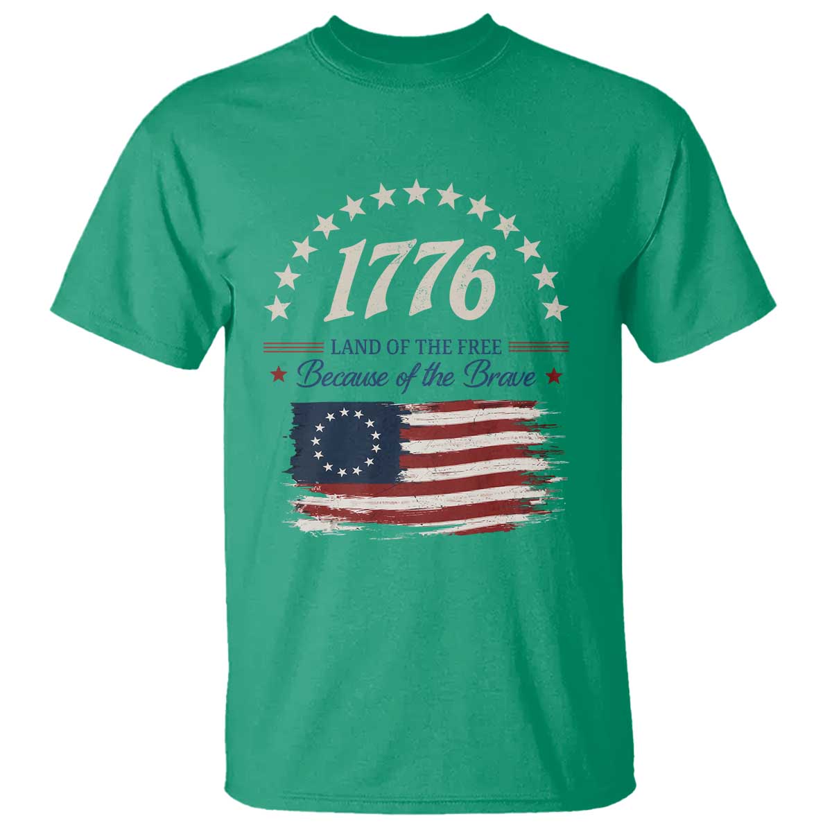 1776 Land of the Free Distressed Arch Graphic T Shirt Vintage Betsy Ross American Flag Stars Retro Patriotic