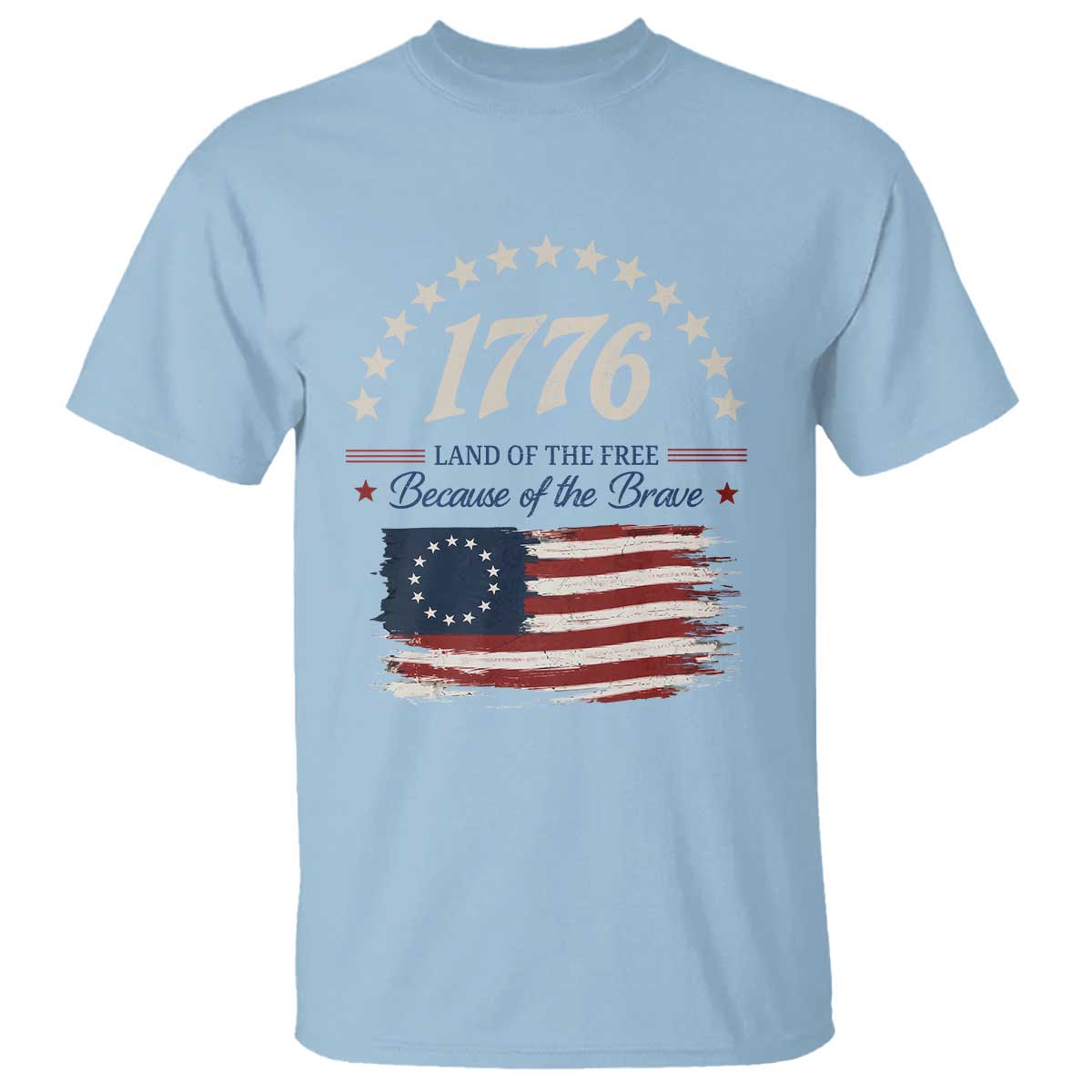 1776 Land of the Free Distressed Arch Graphic T Shirt Vintage Betsy Ross American Flag Stars Retro Patriotic