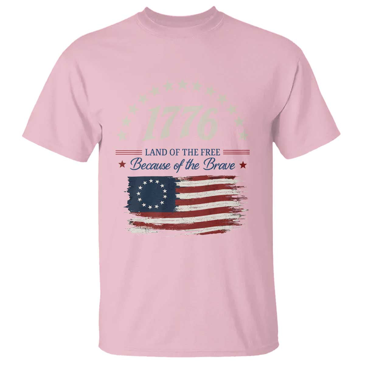 1776 Land of the Free Distressed Arch Graphic T Shirt Vintage Betsy Ross American Flag Stars Retro Patriotic