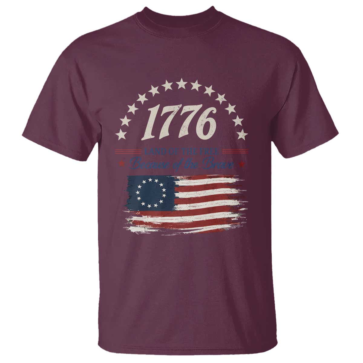 1776 Land of the Free Distressed Arch Graphic T Shirt Vintage Betsy Ross American Flag Stars Retro Patriotic