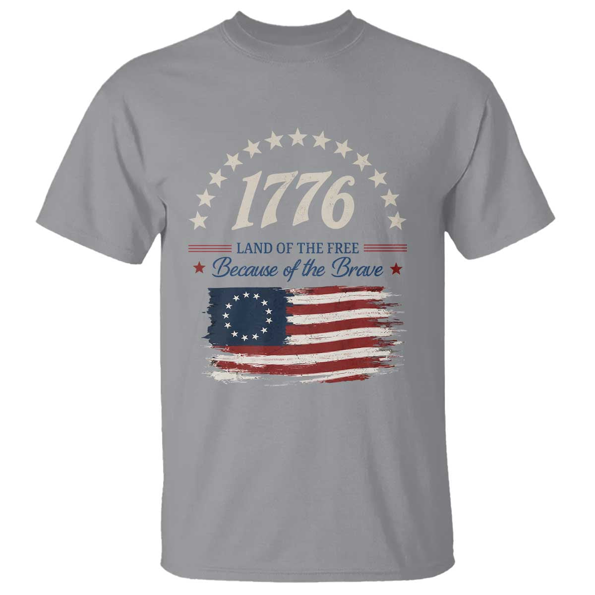 1776 Land of the Free Distressed Arch Graphic T Shirt Vintage Betsy Ross American Flag Stars Retro Patriotic
