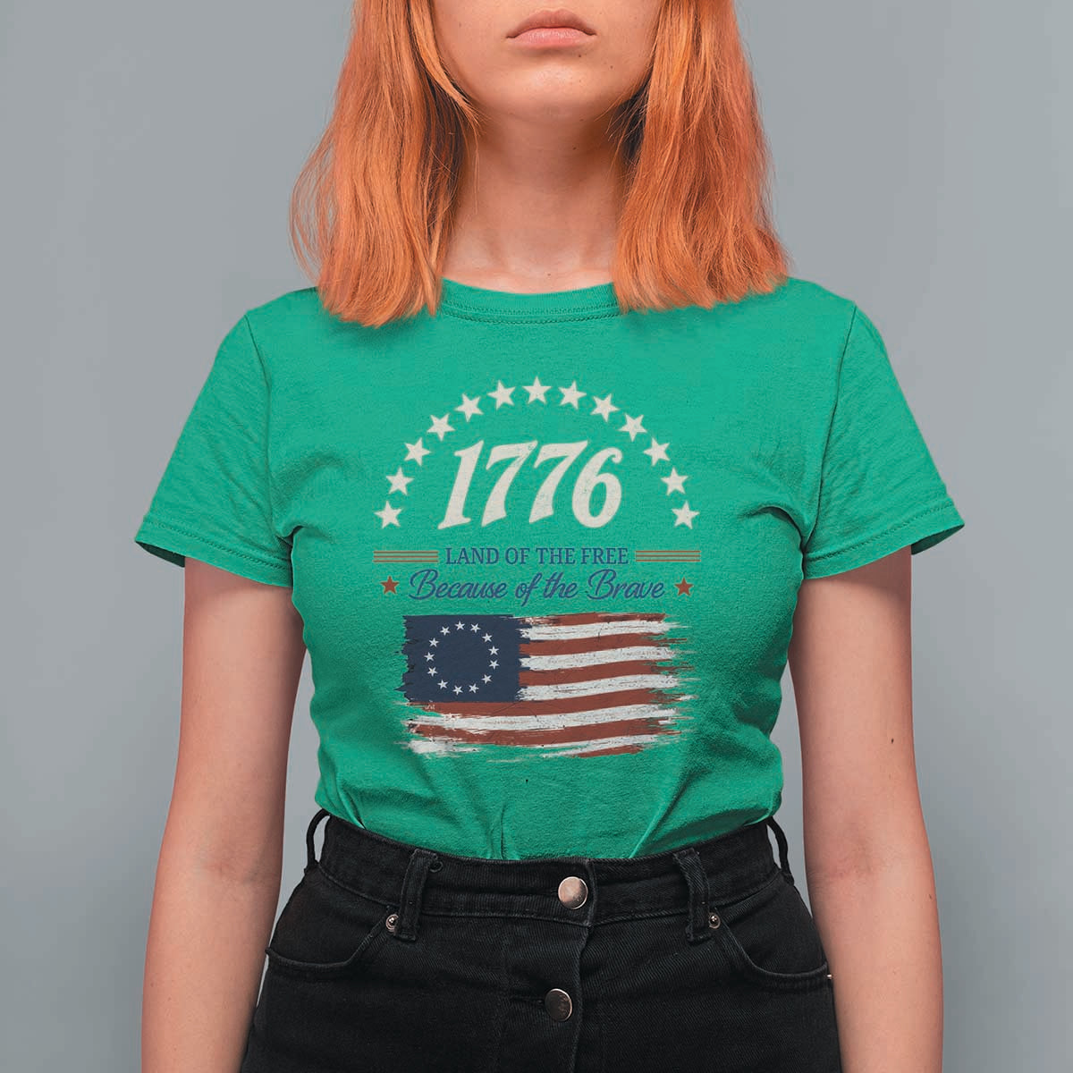 1776 Land of the Free Distressed Arch Graphic T Shirt For Women Vintage Betsy Ross American Flag Stars Retro Patriotic