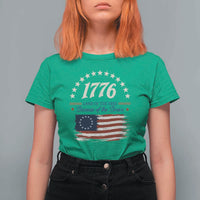 1776 Land of the Free Distressed Arch Graphic T Shirt For Women Vintage Betsy Ross American Flag Stars Retro Patriotic