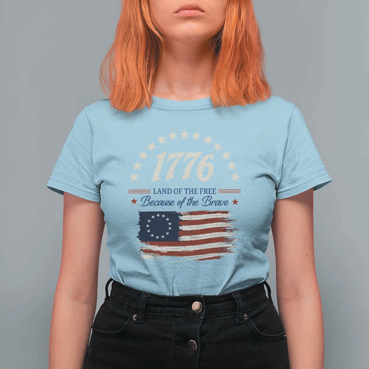 1776 Land of the Free Distressed Arch Graphic T Shirt For Women Vintage Betsy Ross American Flag Stars Retro Patriotic