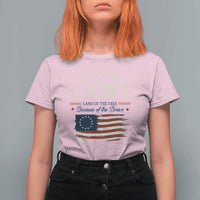 1776 Land of the Free Distressed Arch Graphic T Shirt For Women Vintage Betsy Ross American Flag Stars Retro Patriotic