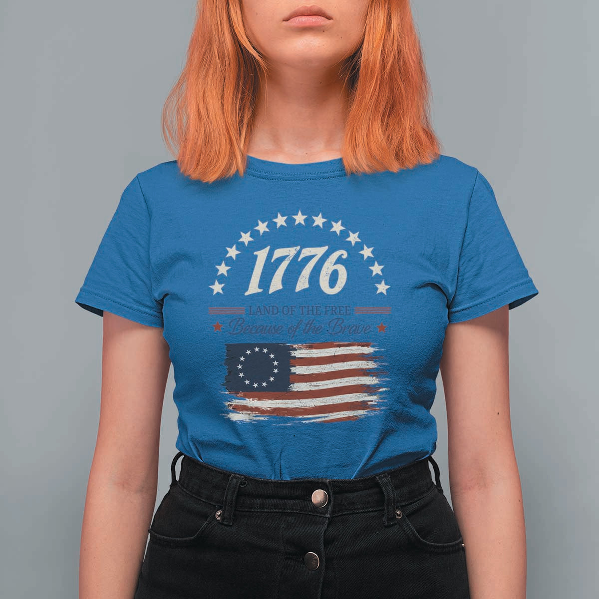 1776 Land of the Free Distressed Arch Graphic T Shirt For Women Vintage Betsy Ross American Flag Stars Retro Patriotic