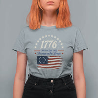 1776 Land of the Free Distressed Arch Graphic T Shirt For Women Vintage Betsy Ross American Flag Stars Retro Patriotic