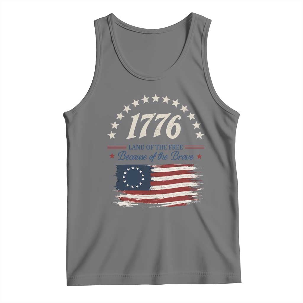 1776 Land of the Free Distressed Arch Graphic Tank Top Vintage Betsy Ross American Flag Stars Retro Patriotic