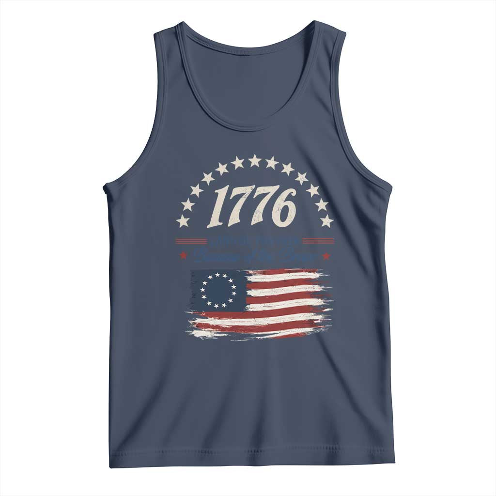 1776 Land of the Free Distressed Arch Graphic Tank Top Vintage Betsy Ross American Flag Stars Retro Patriotic