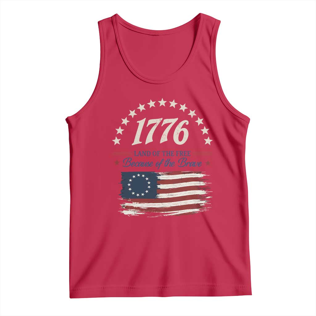 1776 Land of the Free Distressed Arch Graphic Tank Top Vintage Betsy Ross American Flag Stars Retro Patriotic