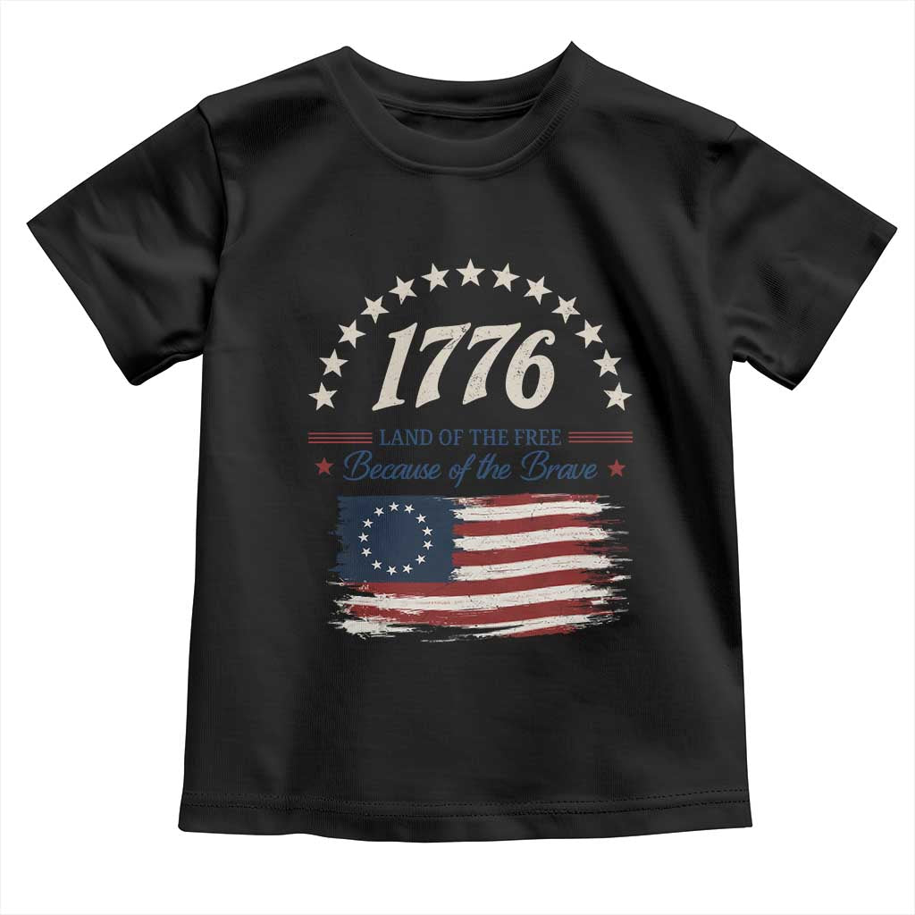 1776 Land of the Free Distressed Arch Graphic Toddler T Shirt Vintage Betsy Ross American Flag Stars Retro Patriotic