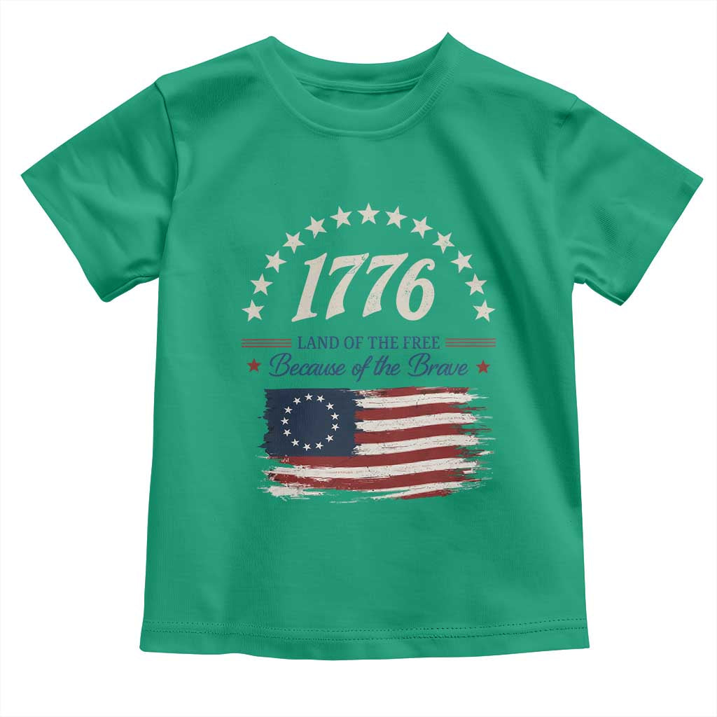 1776 Land of the Free Distressed Arch Graphic Toddler T Shirt Vintage Betsy Ross American Flag Stars Retro Patriotic