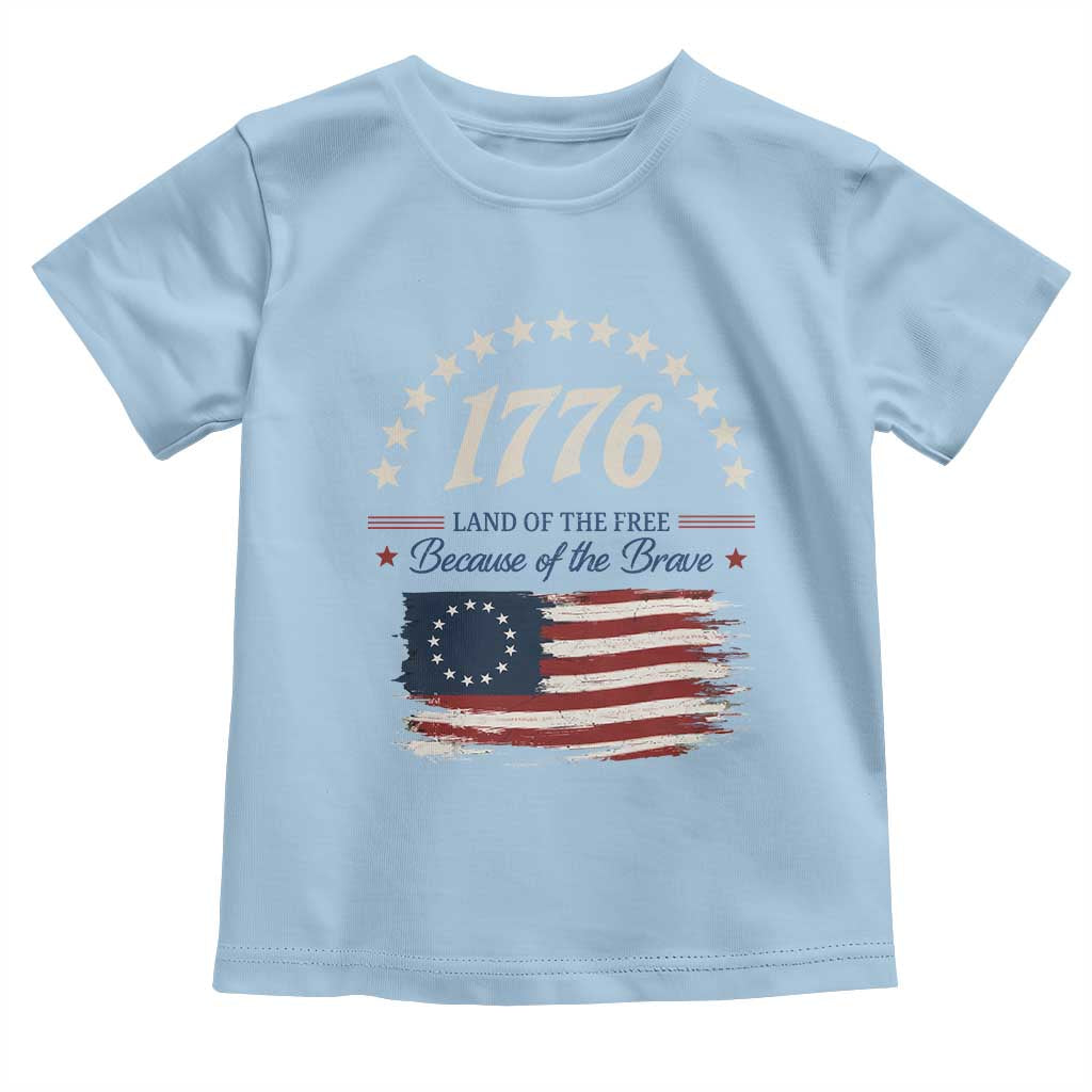 1776 Land of the Free Distressed Arch Graphic Toddler T Shirt Vintage Betsy Ross American Flag Stars Retro Patriotic