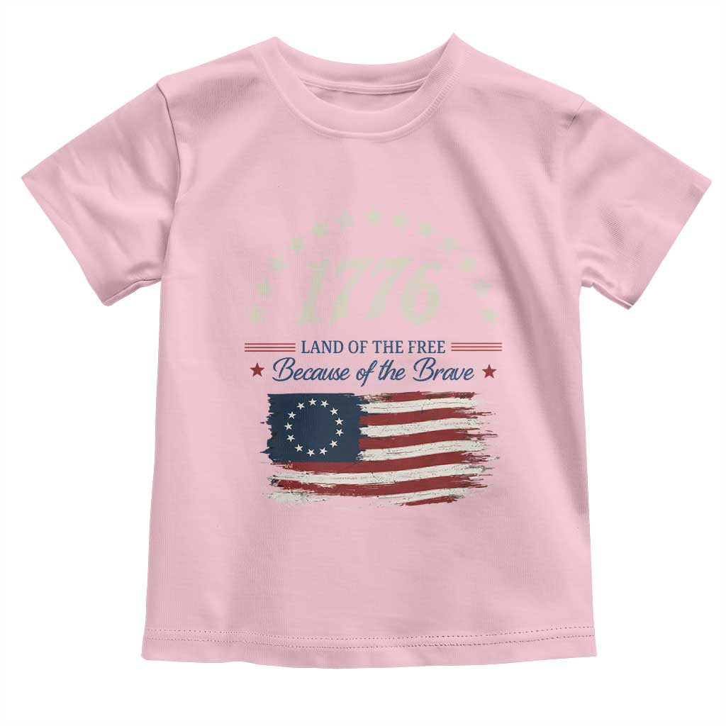 1776 Land of the Free Distressed Arch Graphic Toddler T Shirt Vintage Betsy Ross American Flag Stars Retro Patriotic