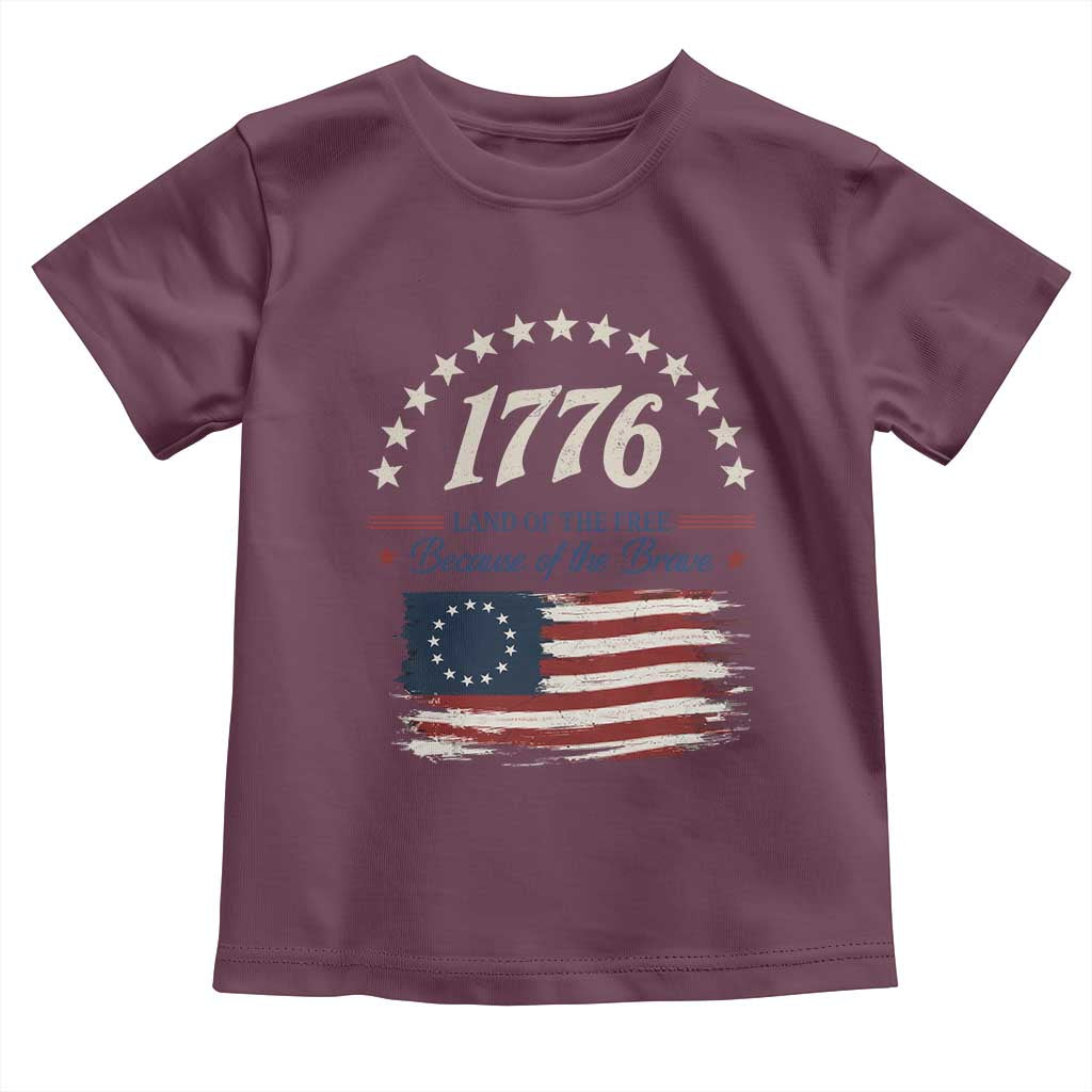 1776 Land of the Free Distressed Arch Graphic Toddler T Shirt Vintage Betsy Ross American Flag Stars Retro Patriotic