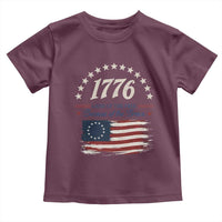 1776 Land of the Free Distressed Arch Graphic Toddler T Shirt Vintage Betsy Ross American Flag Stars Retro Patriotic