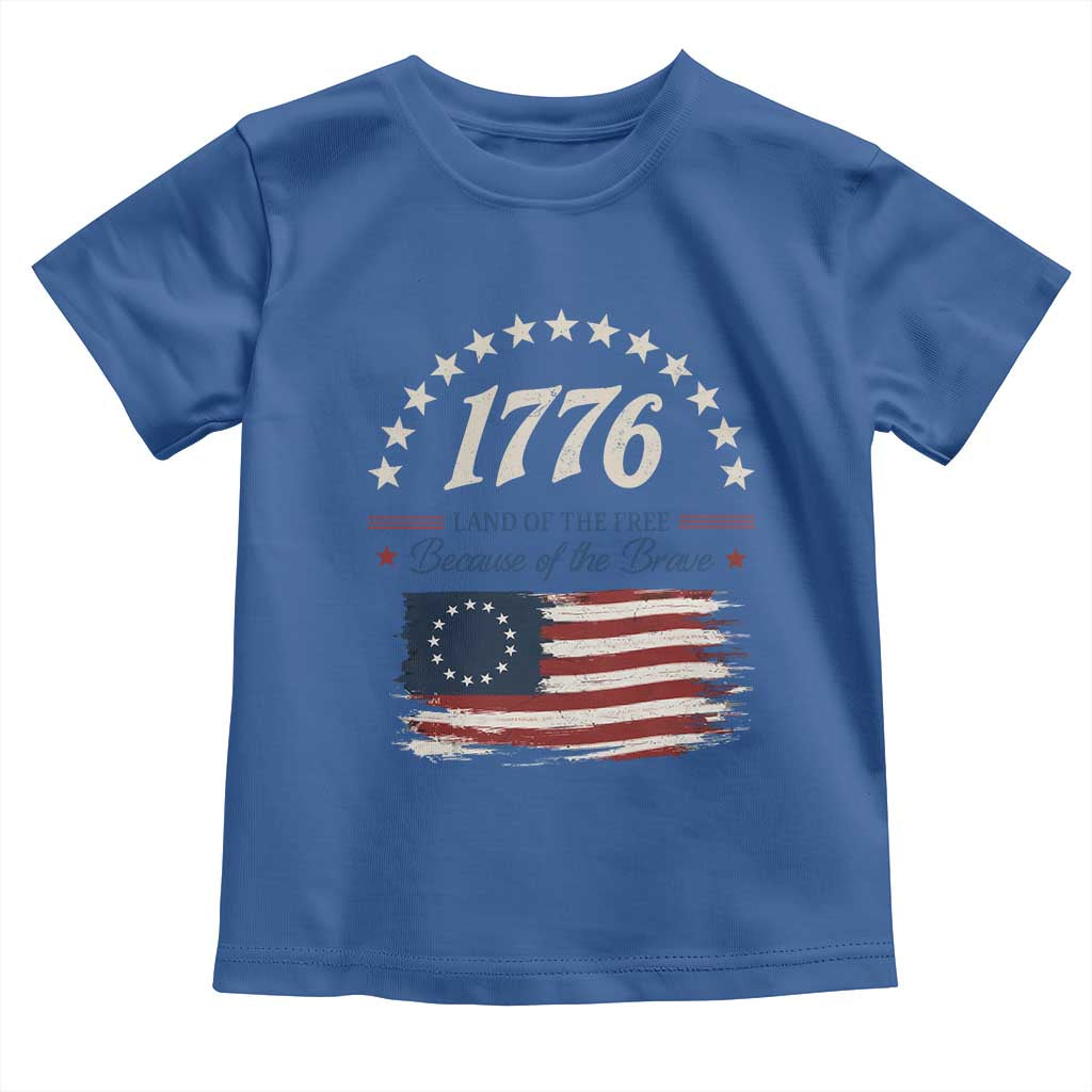 1776 Land of the Free Distressed Arch Graphic Toddler T Shirt Vintage Betsy Ross American Flag Stars Retro Patriotic