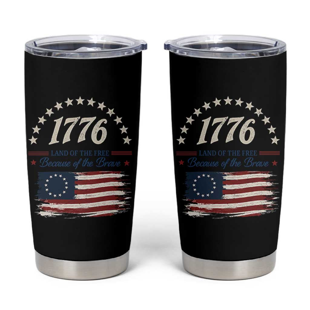 1776 Land of the Free Distressed Arch Graphic Tumbler Cup Vintage Betsy Ross American Flag Stars Retro Patriotic
