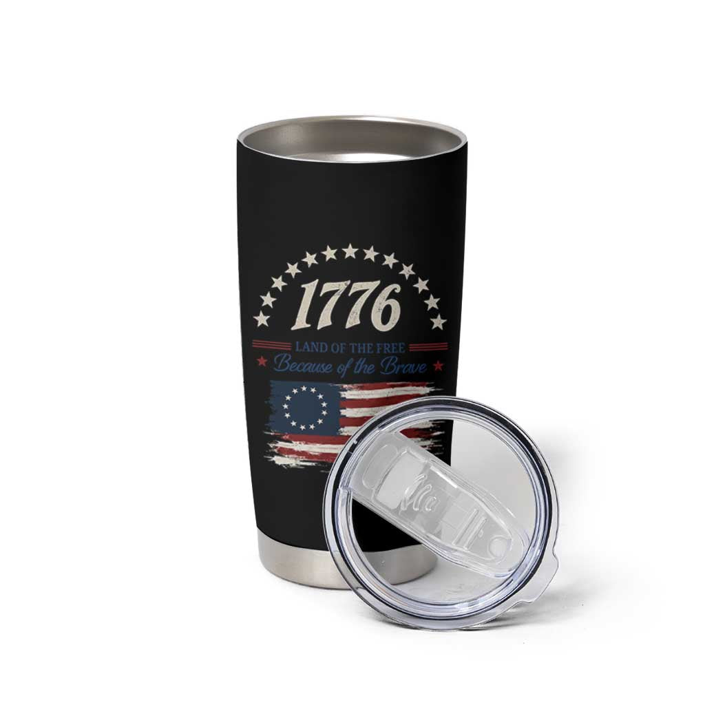 1776 Land of the Free Distressed Arch Graphic Tumbler Cup Vintage Betsy Ross American Flag Stars Retro Patriotic