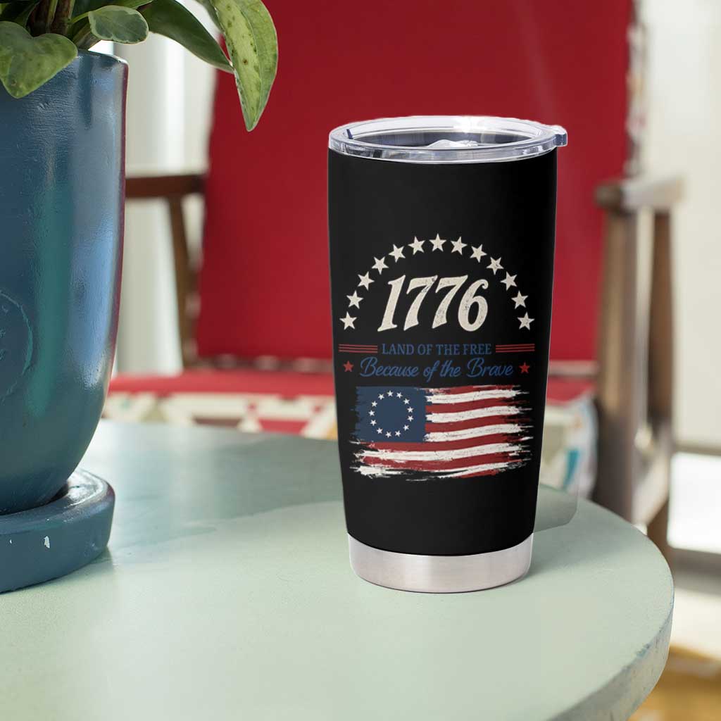 1776 Land of the Free Distressed Arch Graphic Tumbler Cup Vintage Betsy Ross American Flag Stars Retro Patriotic