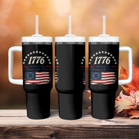 1776 Land of the Free Distressed Arch Graphic Tumbler With Handle Vintage Betsy Ross American Flag Stars Retro Patriotic
