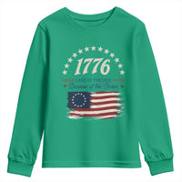 1776 Land of the Free Distressed Arch Graphic Youth Sweatshirt Vintage Betsy Ross American Flag Stars Retro Patriotic