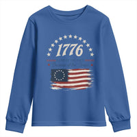 1776 Land of the Free Distressed Arch Graphic Youth Sweatshirt Vintage Betsy Ross American Flag Stars Retro Patriotic