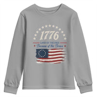 1776 Land of the Free Distressed Arch Graphic Youth Sweatshirt Vintage Betsy Ross American Flag Stars Retro Patriotic