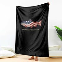 America 250th Anniversary Patriotic Fish Graphic Throw Blanket American Flag Salmon Trout Fishing 1776 to 2026 Semiquincentennial