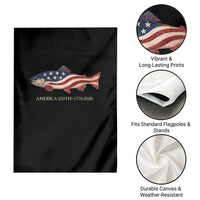 America 250th Anniversary Patriotic Fish Graphic Garden Flag American Flag Salmon Trout Fishing 1776 to 2026 Semiquincentennial