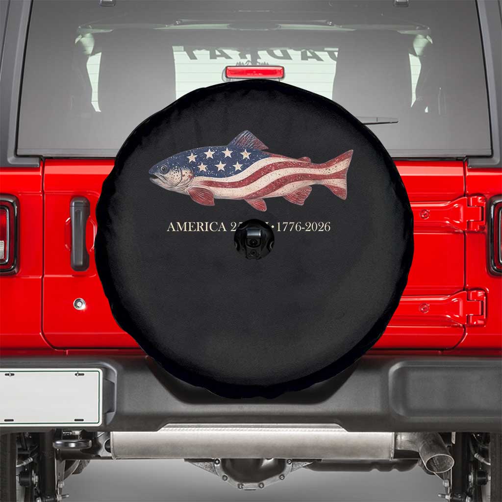 America 250th Anniversary Patriotic Fish Graphic Spare Tire Cover American Flag Salmon Trout Fishing 1776 to 2026 Semiquincentennial