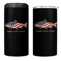 America 250th Anniversary Patriotic Fish Graphic 4 in 1 Can Cooler Tumbler American Flag Salmon Trout Fishing 1776 to 2026 Semiquincentennial