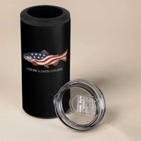 America 250th Anniversary Patriotic Fish Graphic 4 in 1 Can Cooler Tumbler American Flag Salmon Trout Fishing 1776 to 2026 Semiquincentennial