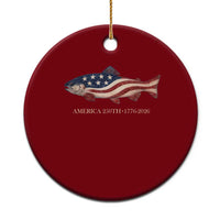 America 250th Anniversary Patriotic Fish Graphic Ceramic Ornament American Flag Salmon Trout Fishing 1776 to 2026 Semiquincentennial