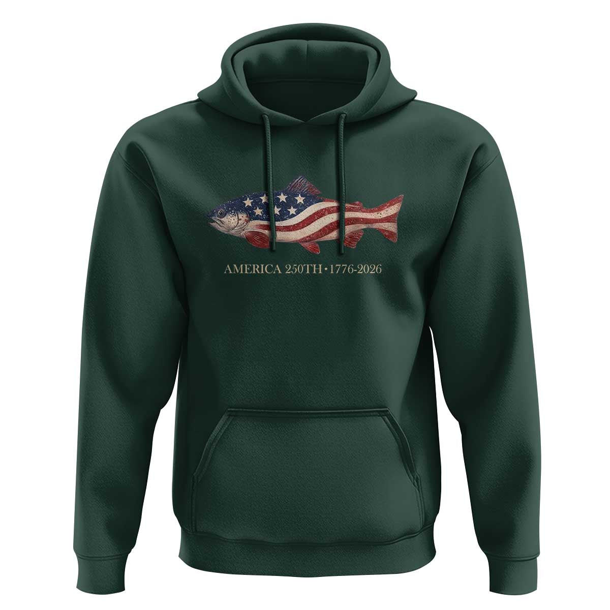 America 250th Anniversary Patriotic Fish Graphic Hoodie American Flag Salmon Trout Fishing 1776 to 2026 Semiquincentennial