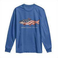 America 250th Anniversary Patriotic Fish Graphic Long Sleeve Shirt American Flag Salmon Trout Fishing 1776 to 2026 Semiquincentennial