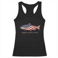 America 250th Anniversary Patriotic Fish Graphic Racerback Tank Top American Flag Salmon Trout Fishing 1776 to 2026 Semiquincentennial