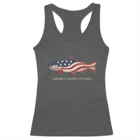 America 250th Anniversary Patriotic Fish Graphic Racerback Tank Top American Flag Salmon Trout Fishing 1776 to 2026 Semiquincentennial