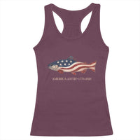 America 250th Anniversary Patriotic Fish Graphic Racerback Tank Top American Flag Salmon Trout Fishing 1776 to 2026 Semiquincentennial