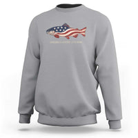 America 250th Anniversary Patriotic Fish Graphic Sweatshirt American Flag Salmon Trout Fishing 1776 to 2026 Semiquincentennial