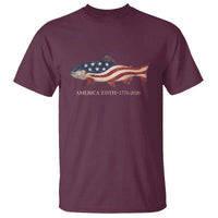 America 250th Anniversary Patriotic Fish Graphic T Shirt American Flag Salmon Trout Fishing 1776 to 2026 Semiquincentennial