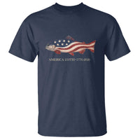 America 250th Anniversary Patriotic Fish Graphic T Shirt American Flag Salmon Trout Fishing 1776 to 2026 Semiquincentennial