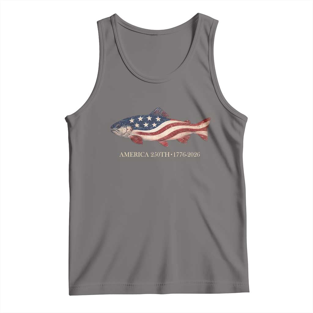 America 250th Anniversary Patriotic Fish Graphic Tank Top American Flag Salmon Trout Fishing 1776 to 2026 Semiquincentennial