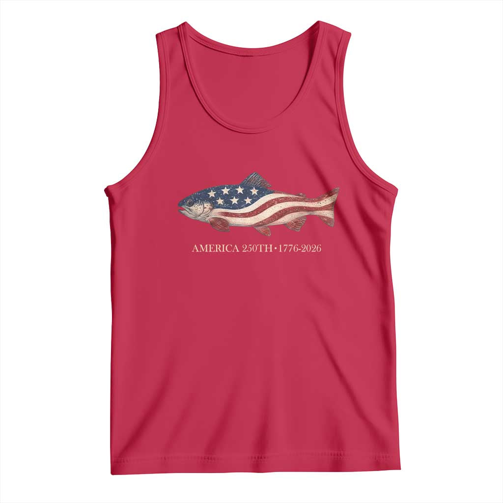 America 250th Anniversary Patriotic Fish Graphic Tank Top American Flag Salmon Trout Fishing 1776 to 2026 Semiquincentennial